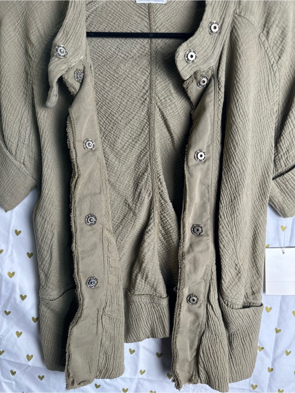 NWT Transit Par Such Olive Green Textured Button Snap Shirt Top S Small - Picture 6 of 8